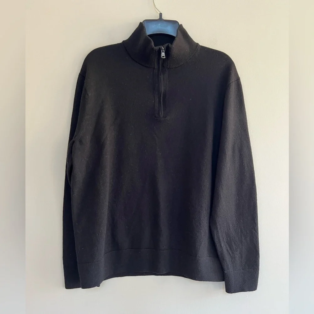 Banana Republic Italian Merino Wool Half-Zip Sweater in Black, size XL